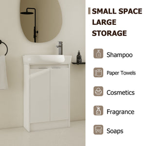 English Elm 23" Freestanding Bathroom Vanity with Ceramic Vessel Sink, Soft-Close Doors, Adjustable Shelf Storage Glossy White W999P206105