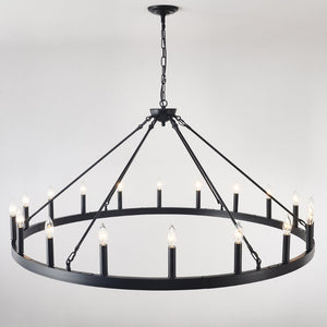 English Elm 53 Inch Iron Wagon Wheel Chandelier 18 Candle Lights Farmhouse Industrial Pendant W5008P393042