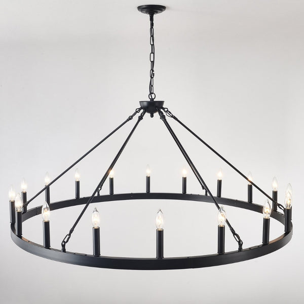 English Elm 53 Inch Iron Wagon Wheel Chandelier 18 Candle Lights Farmhouse Industrial Pendant W5008P393042