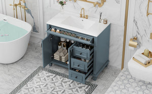 English Elm 36" Modern Bathroom Vanity with Ceramic Sink, Gold Handles, Flip-Out Drawer & Soft-Close Doors Blue Gray N725P283623C