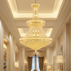 English Elm Luxury Gold Crystal Chandelier 42" 3-Tier Empire with 36 E12 Lights, 480+ K9 Crystals, Hand-Strung Elegance W2869S00003