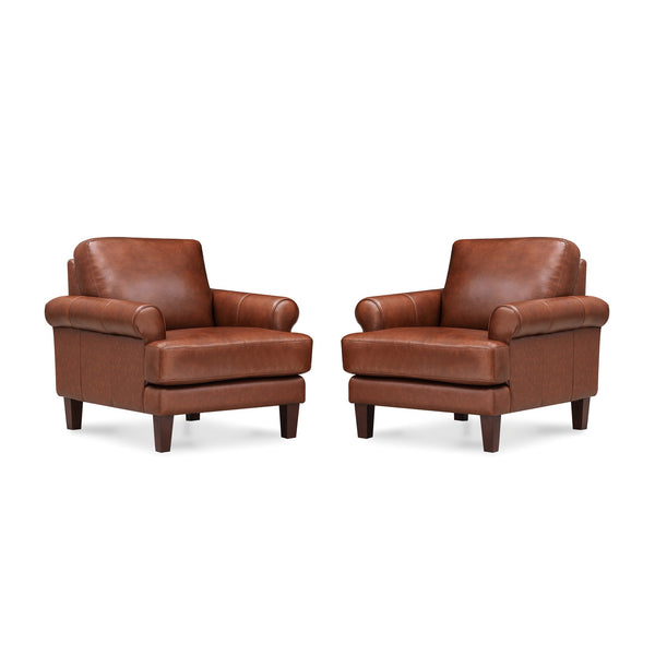 English Elm Dawn Leather Chair with Top-Grain Seating, Pocket Coil Cushions, Feather-Memory Foam Comfort, Durable Frame Brown B2705P338104