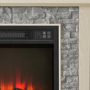 English Elm 58" Modern TV Stand with 18" Electric Fireplace, Faux Stone Mantel, Ample Storage & Cable Management for Living Room Comfort and Style White W2275S00025
