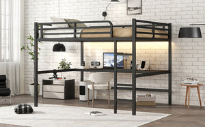 English Elm Metal Queen Loft Bed With Integrated Desk, Power Outlet & Led Lights - Space-Saving Black Design W1580S00107