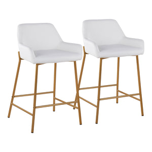 English Elm Daniella Glam Counter Stool Set Of 2 - Gold Metal Frame With White Faux Leather, Stylish Comfort! B202S00040