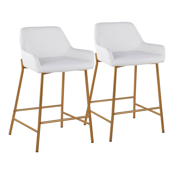 English Elm Daniella Glam Counter Stool Set Of 2 - Gold Metal Frame With White Faux Leather, Stylish Comfort! B202S00040