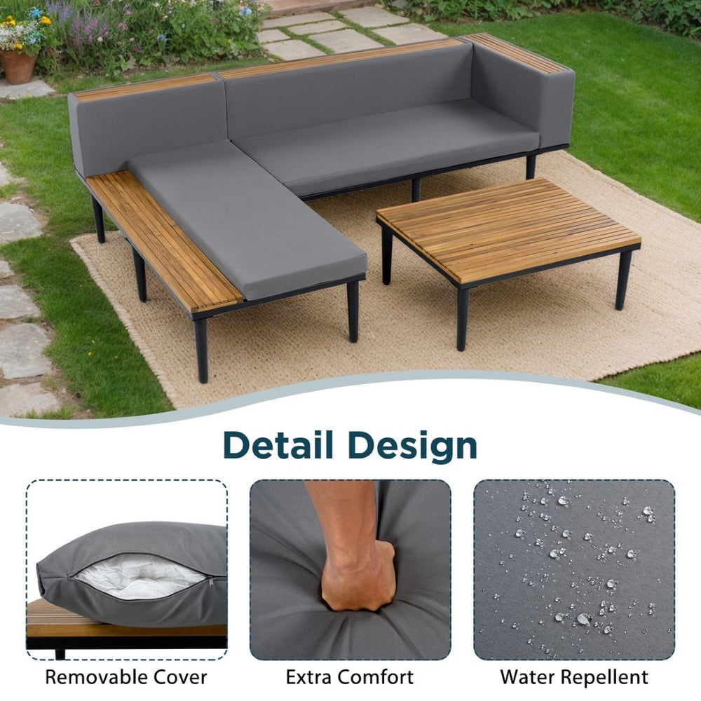 English Elm <old Sku Acacia Wood Outdoor Sectional Sofa with Chaise Coffee and Side Table Included Gray N704F201251E