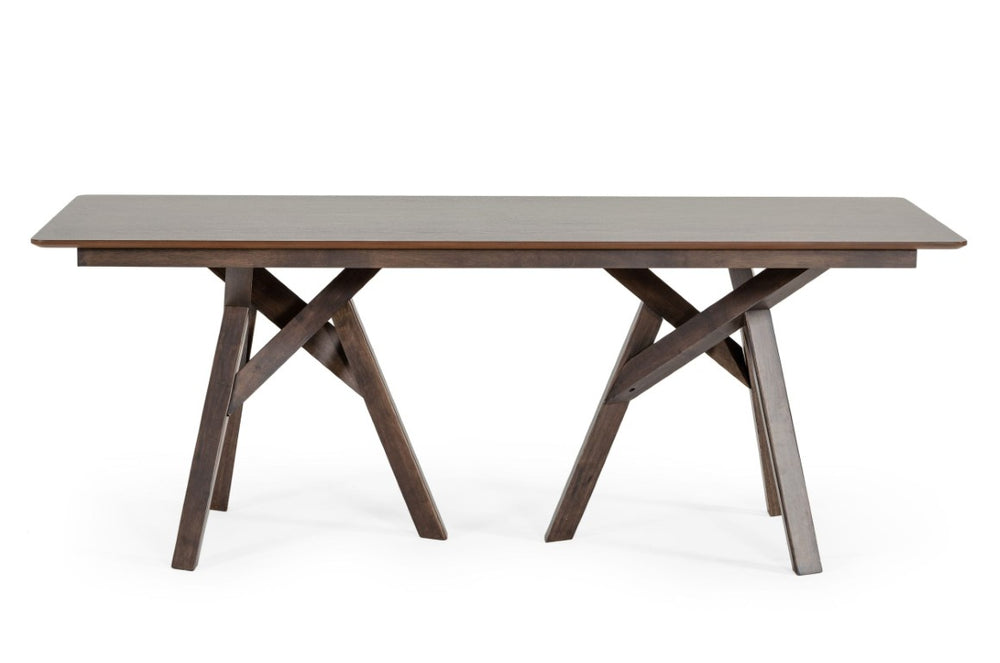 VIG Furniture Grover Sculptural Dark Wenge Dining Table — 79" Rectangular Beveled Top, Tripod Pedestals, Seats 8 VGMA-MIT-5222