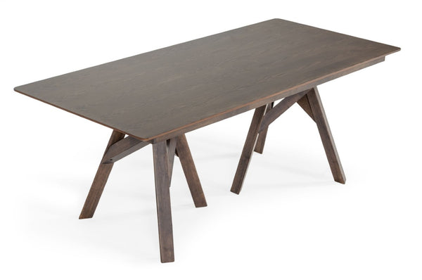 VIG Furniture Grover Sculptural Dark Wenge Dining Table — 79" Rectangular Beveled Top, Tripod Pedestals, Seats 8 VGMA-MIT-5222