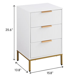 English Elm Nightstand with Drawer | 3-Tier Modern Bedside Table with Hidden Drawer, Open Shelves, Sturdy Build White+Gold 27.4 L x 17.9 W x 6.3 H W3151P345786