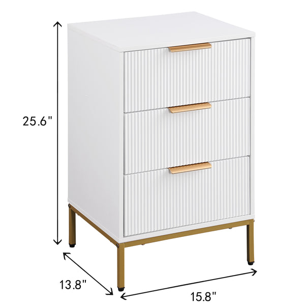 English Elm Nightstand with Drawer | 3-Tier Modern Bedside Table with Hidden Drawer, Open Shelves, Sturdy Build White+Gold 27.4 L x 17.9 W x 6.3 H W3151P345786
