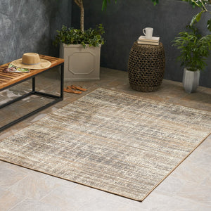 Christopher Knight Home® - Noble House - Cortez Outdoor 5'3" X 7' Contemporary Area Rug, Gray and Beige