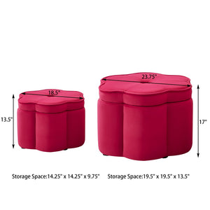 English Elm Set of 2 Flower Petal Velvet Storage Ottomans Sculptural Nesting Seating for Living Room Rose Pink W2186P440355