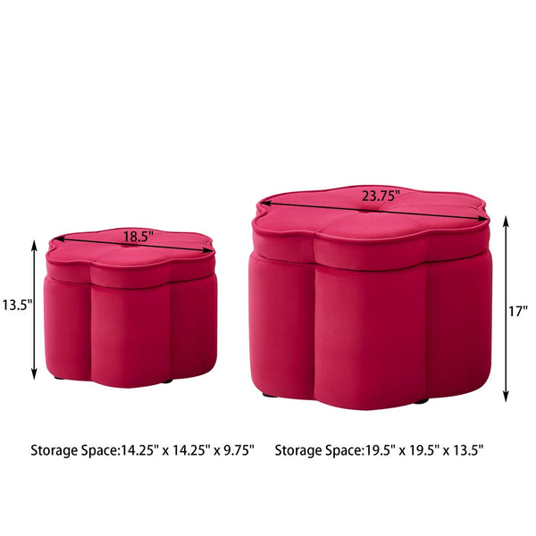English Elm Set of 2 Flower Petal Velvet Storage Ottomans Sculptural Nesting Seating for Living Room Rose Pink W2186P440355