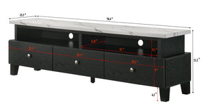 English Elm 1pc Timeless Entertainment Console with Faux Marble Top, Antique Two-Tone Finish, Sliding Doors and Drawers Black,White 18.43 L x 73.43 W x 20.79 H B2741P295129