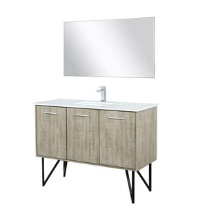 English Elm Rustic Acacia Bath Vanity Set With 48” Surface, White Quartz Top, Chrome Faucet & 43” Mirror B2731S01936-GIGA