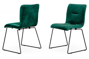 VIG Furniture Yannis Velvet Upholstered Channel-Tufted Side Chair Set Of 2 With Black Metal Frame, Plush Seating Green Dining Chair VGMAMI-913-GRN