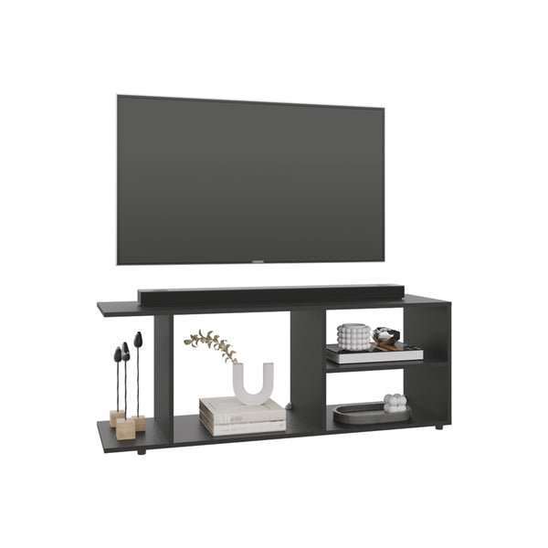 English Elm Entertainment Center Sleek Modern Low-Profile Media Stand with Four Shelves, Durable Engineered Wood Storage & Sturdy Legs, Ready to Assemble Black 49.61 L x 15.35 W x 3.15 H B097P250864