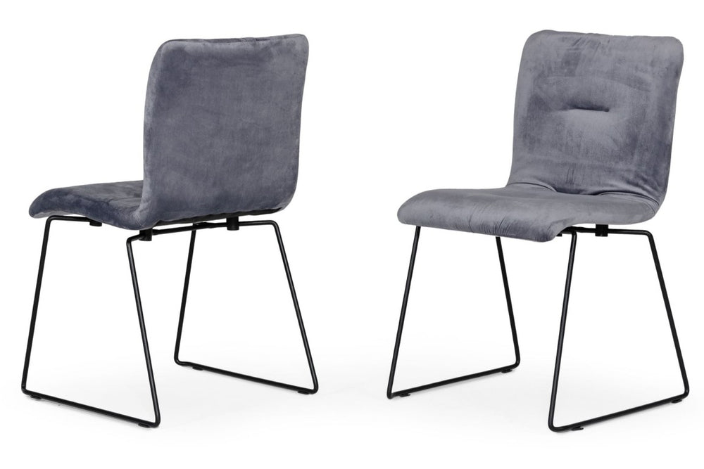 VIG Furniture Yannis Velvet Dining Chair Set Of 2 — Modern Grey Upholstered Seat, Black Metal Frame, Horizontal Detail VGMAMI-913-GRAY