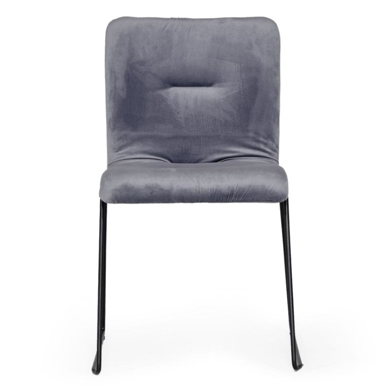 VIG Furniture Yannis Velvet Dining Chair Set Of 2 — Modern Grey Upholstered Seat, Black Metal Frame, Horizontal Detail VGMAMI-913-GRAY