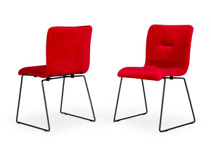 VIG Furniture Yannis Velvet Upholstered Channel-Tufted Side Chair Set Of 2 With Black Metal Frame, Plush Seating Red Dining Chair VGMAMI-913-RED