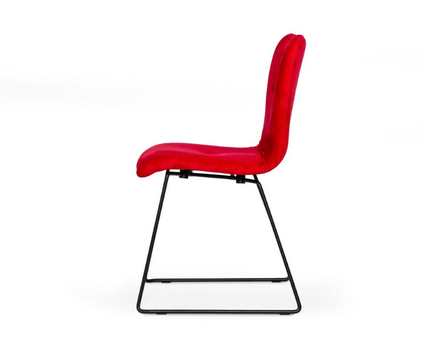 VIG Furniture Yannis Velvet Upholstered Channel-Tufted Side Chair Set Of 2 With Black Metal Frame, Plush Seating Red Dining Chair VGMAMI-913-RED