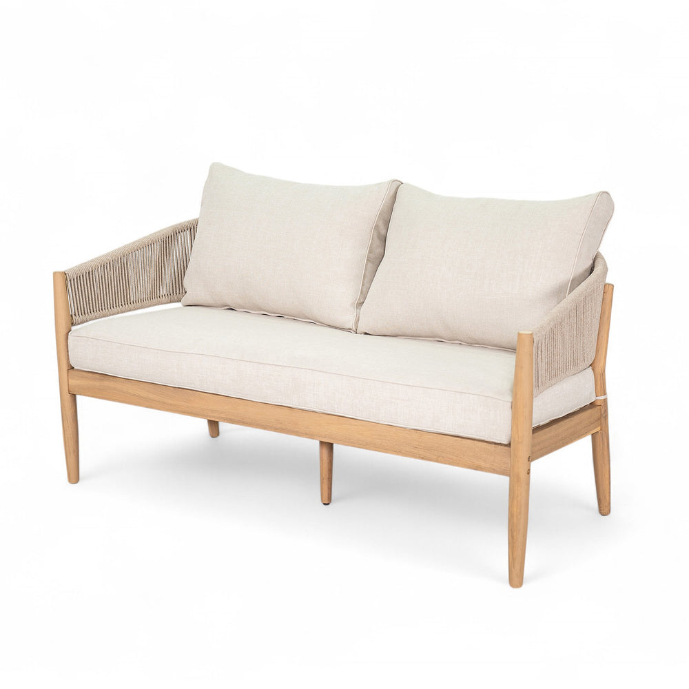English Elm Christopher Knight Home® - Verona Outdoor Acacia Wood Loveseat With Beige Cushion, Handwoven Rope Detail For Stylish Comfort N775P309257A