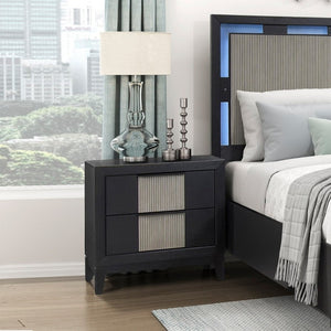 English Elm Contemporary Solid Wood Nightstand Reeded Drawer Fronts Charcoal Finish Bedroom Storage B011P456471