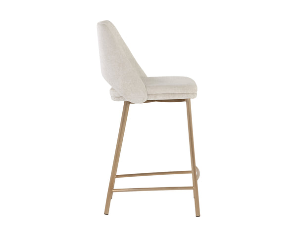 Sunpan Radella Counter Stool - Contemporary Design with Antique Brass Base and Stylish Cutout Backrest Bergen Taupe