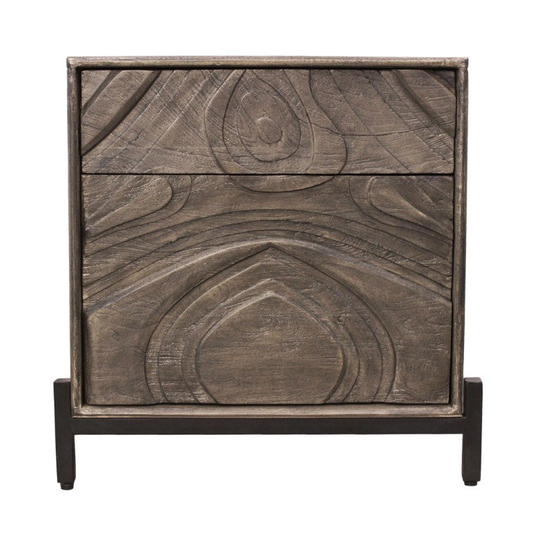 HomeRoots 24 Inch Ash Gray Solid Wood Carved Nightstand with Artisan Distressed Finish 763366