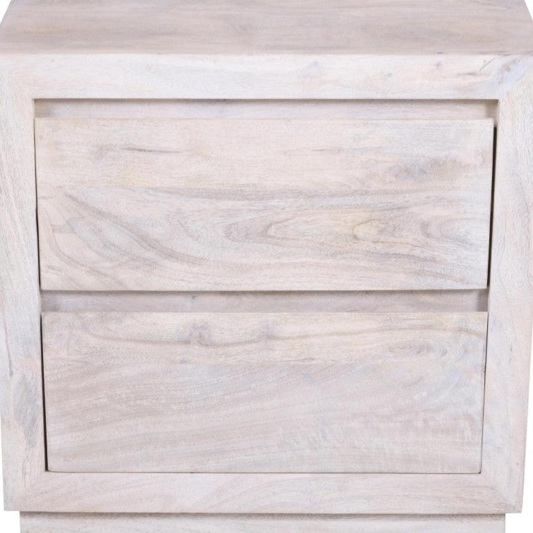HomeRoots 24 Inch Solid Wood Two Drawer Farmhouse Nightstand with Distressed Rustic Finish for Bedroom Ivory 24" W x 24" H x 18" D 763368