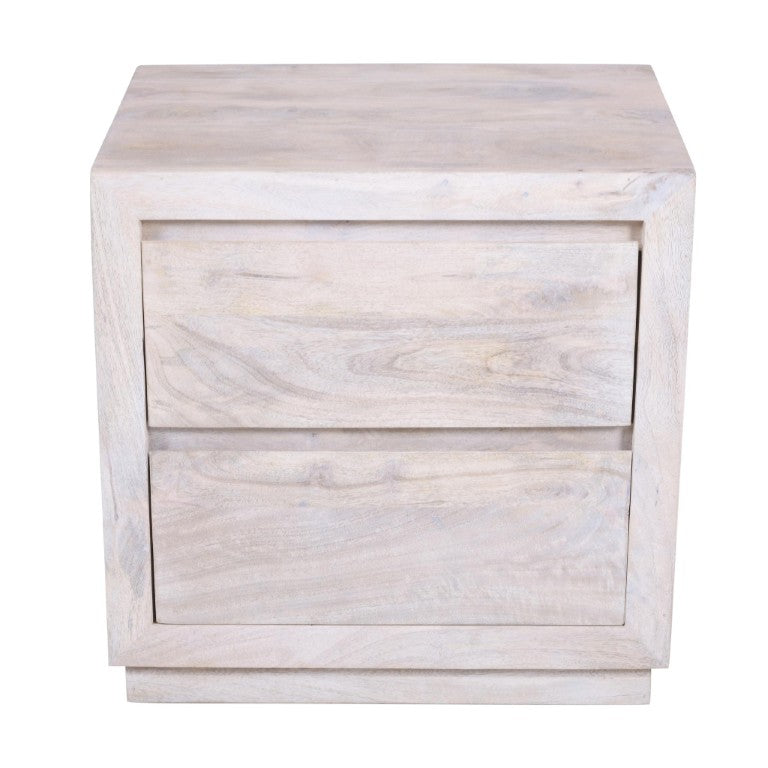 HomeRoots 24 Inch Solid Wood Two Drawer Farmhouse Nightstand with Distressed Rustic Finish for Bedroom Ivory 24" W x 24" H x 18" D 763368