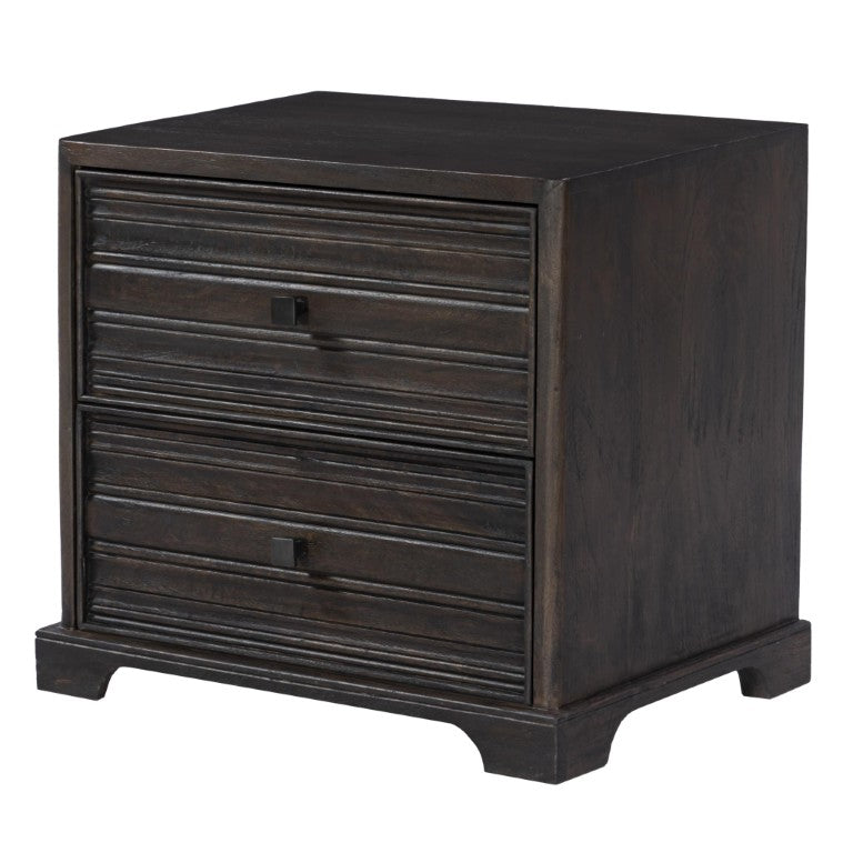 HomeRoots 24 Inch Solid Wood Nightstand with Geometric Carvings and Two Drawers in Umber 763369