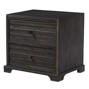 HomeRoots 24 Inch Solid Wood Nightstand with Geometric Carvings and Two Drawers in Umber 763369