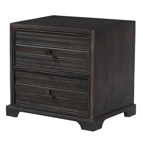 HomeRoots 24 Inch Solid Wood Nightstand with Geometric Carvings and Two Drawers in Umber 763369