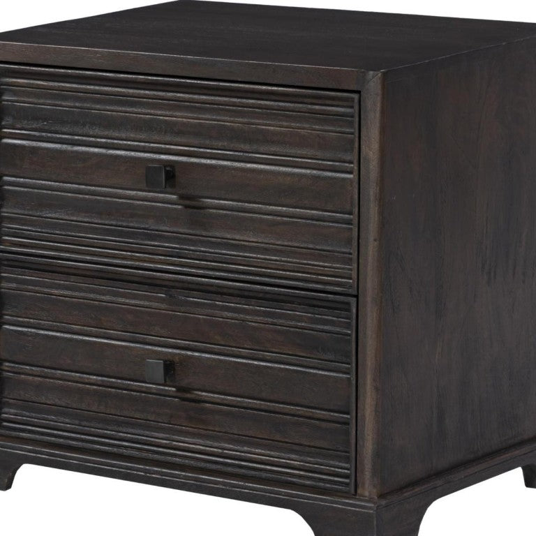 HomeRoots 24 Inch Solid Wood Nightstand with Geometric Carvings and Two Drawers in Umber 763369