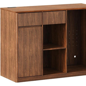 51 Inch Ribbed Wood Bar Cabinet with Single Door and Two Drawers for Stylish Home Storage