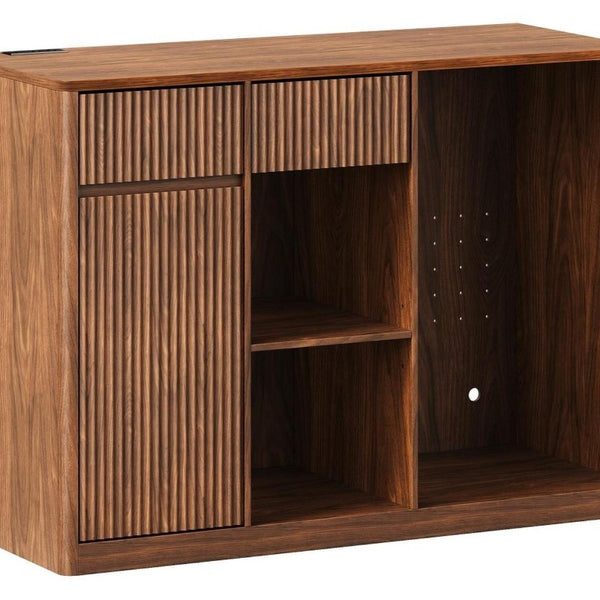 51 Inch Ribbed Wood Bar Cabinet with Single Door and Two Drawers for Stylish Home Storage