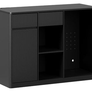51 Inch Ribbed Wood Bar Cabinet with Single Door and Two Drawers for Stylish Home Storage