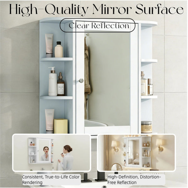 English Elm Bathroom Wall Cabinet with Mirror Door Open Shelving and Adjustable Interior Storage White N817P375228W
