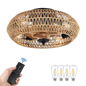 English Elm Rattan 5-Bulb Ceiling Fan Light with Remote, Dimmable LED, Reversible Quiet DC Motor, Timer Modes W2738P242331
