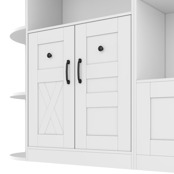 English Elm Multifunctional Modular Hall Tree Cabinet with Open Shelves and Hooks for Entryway White W1580S00519