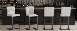 English Elm Faux Leather Counter Stools Set of Two Ergonomic Curved Back Metal Frame Kitchen Seating Light Gray W5096P400655