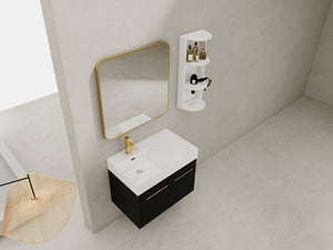 English Elm 30 Inch Wall-Mounted Bathroom Vanity Set With Left Basin Sink, Storage Rack & Modern Design W999S00368