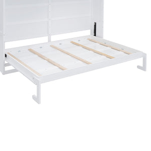 English Elm Queen Murphy Wall Bed with Top Cabinet Storage for Small Space Living White LP006665AAK-1