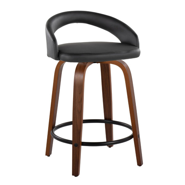 English Elm Fixed-height Swivel Counterstools Walnut Wood Legs Faux Leather Seats Set of 2 B202S01749