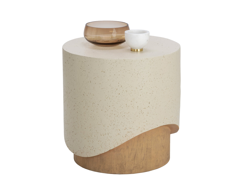 Sunpan Patras End Table – Sculptural Concrete Design with Textured Top, Perfect for Indoor & Outdoor Spaces