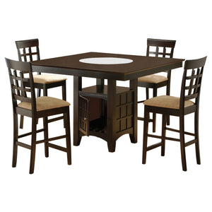 English Elm Tolland Cappuccino 5-Piece Counter Dining Set with Stemware Rack, Bottle Storage & Tan Upholstery B062S01021