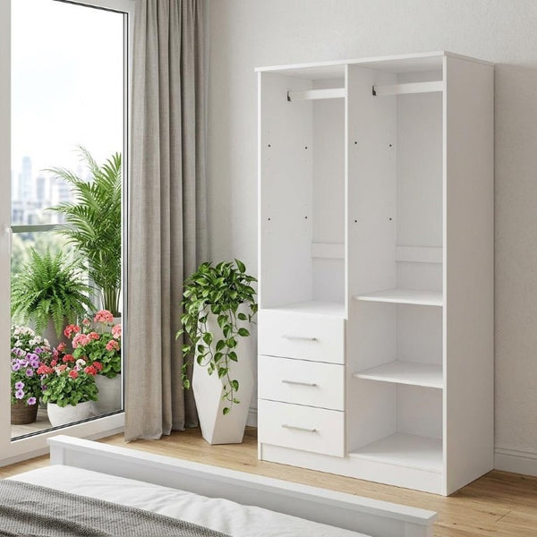 72 Inch Solid Wood Combo Dresser with Double Doors and Three Drawers for Bedroom Storage