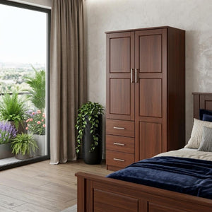 72 Inch Solid Wood Dresser with Double Doors and Three Spacious Storage Drawers